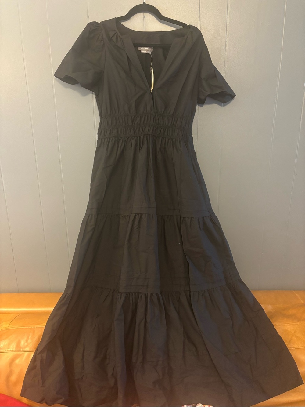 Anthropologie Somerset Black Tiered V-Neck Maxi Dress